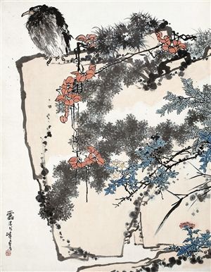 潘天寿巨制《鹰石山花图》在中国嘉德2015春季拍卖会上以2.79亿元成交。（嘉德供图）