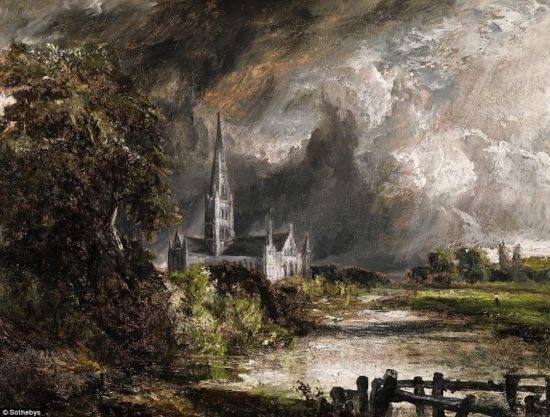 图为约翰·康斯特布尔1831年画的《洼地那边的塞利斯伯尔利教堂》。（网页截图）
