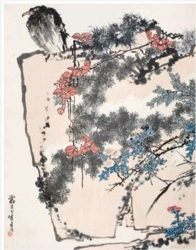潘天寿的《鹰石山花图》。