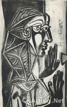 毕加索于1952年绘制的凹版腐蚀制版典藏杰作《窗边的女人》(Femmeàlafenêtre)，拍前估价为15万至25万美元。图片来源：佳士得。