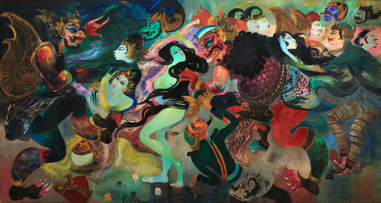 亨德拉 · 古拿温 （ 1918 – 1983 ） 《摩诃婆罗多：班度的股子》 1971 年作，油彩画布， 202 x 386 公分，估价待询