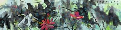 黄永玉 《荷塘鸬鹚》 纸本设色 91×365厘米 北京匡时2010年春拍成交价格560万元 （北京匡时供图）