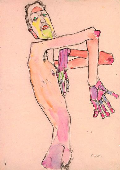 席勒作品《交叉手臂的男子裸像》（1910）