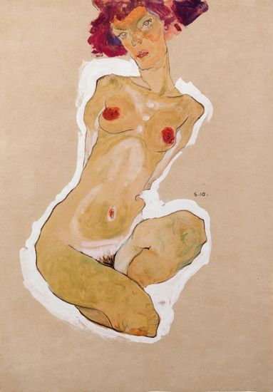 席勒作品《蹲着的女子裸像》（1910）