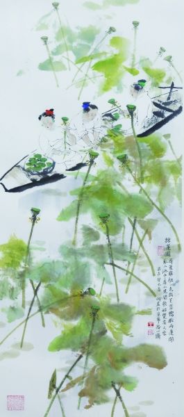 采莲图（国画） 65.5×26厘米 2013年 王明明