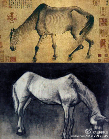南宋畫家龔開的《駿骨圖》和梵高的《老馬》
