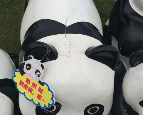 都江堰熊猫雕塑刚来8天遭坐烂