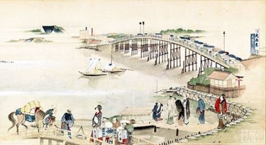 浮世绘大师葛饰北斋的名画《隅田川两岸景色图卷》。