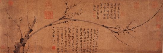 上海博物馆藏王冕《墨梅图卷》　　（纵30.8厘米，横92.2厘米）