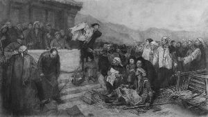 王式廊《血衣》 1959年 画布木炭 192×345cm 中国国家博物馆藏