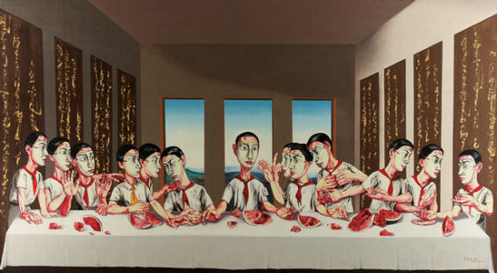 曾梵志(1964年生)《最后的晚餐》，2001年作，油彩画布，220x395。资料图