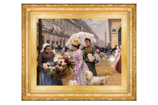 法-路易斯·玛丽·德·施莱佛《里沃利街的花市》 估价250,000-350,000美元 画框：由纽约Eli Wilner公司提供