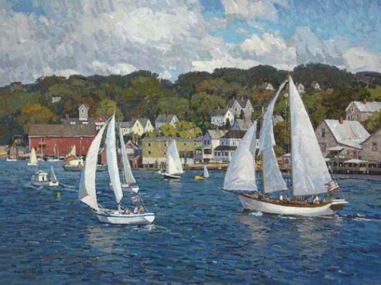 Ʒ Thomas M. Nicholas (b. 1963) Sailing into Gloucester Harborestimate