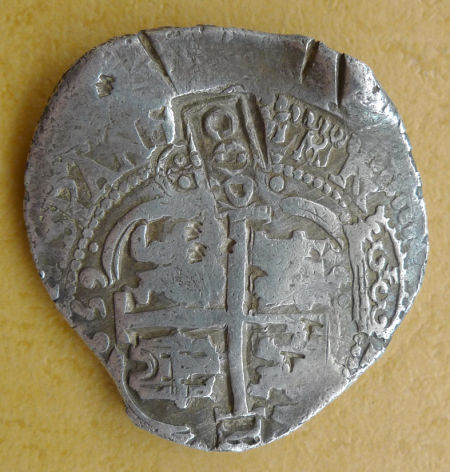 1659年西属波利维亚十字币上加盖葡属巴西标记（正）
