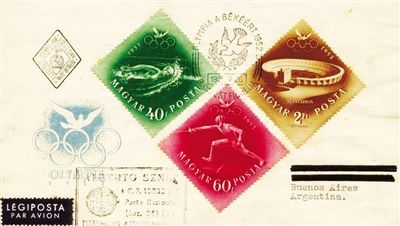 1952年赫尔辛基奥运会，匈牙利发行了一套六枚的纪念邮票。（资料图片）