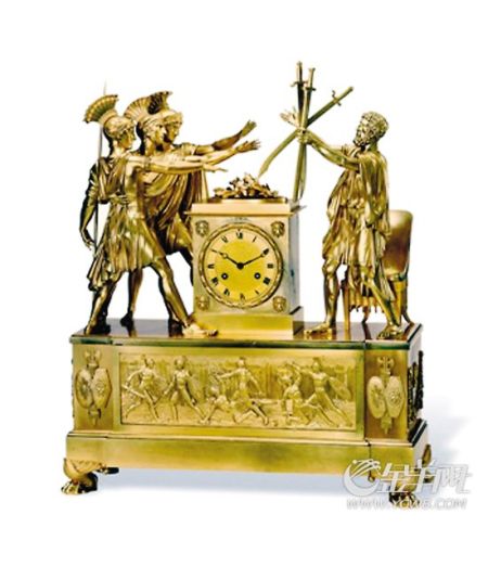 法国拿破仑帝国时期铜镀金“荷加斯兄弟的宣誓”造像雕塑座钟，成交价92万元