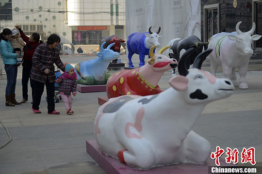  11月17日，被称为史上最“牛”公共艺术的“奔牛艺术展”亮相山西太原街头，50余只色彩斑斓、形态各异的“奔牛”雕塑由当地多名艺术家参与创作。韦亮　摄