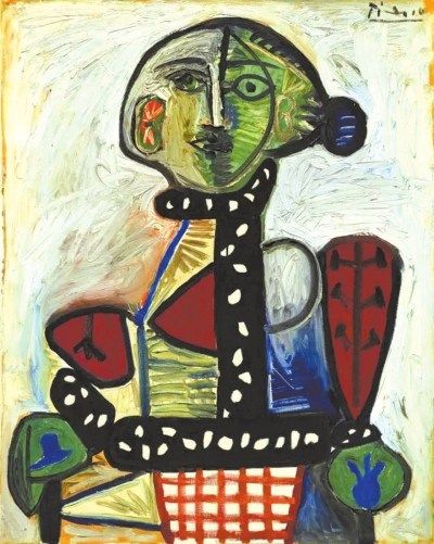 毕加索作品《盘发髻女子坐像》。