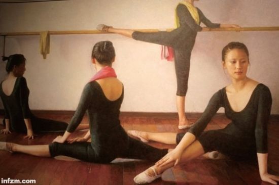 朝鲜一级创作家俞强林作品《跳舞练习场》。（俞强林/图）