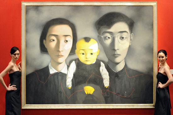 中国当代艺术家张晓刚作品《血缘：大家庭2号》。
