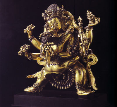 14-15世纪 西藏丹萨替寺铜鎏金黑鲁嘎双身像 高27.2厘米 213.975万美元 2013年纽约佳士得春拍