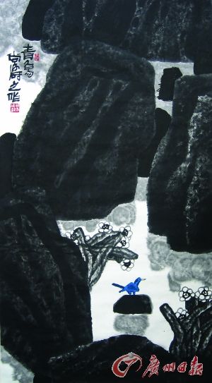 尚涛《青鸟》（中国画）183cm×97 cm