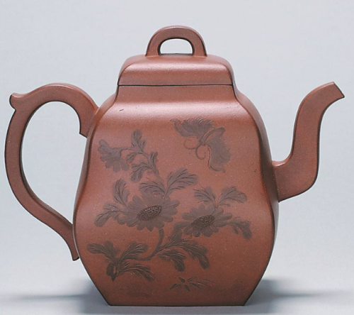 清代中期一件黑泥绘方葫芦壶