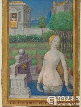 Jean Bourdichon，《拔示巴沐浴》，1498-1499