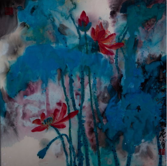 聂危谷 《红荷颂》，68×69cm，2014年