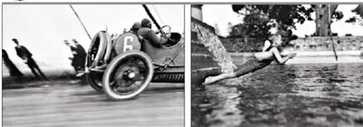 在雅克·亨利·拉蒂格的作品中，最受其喜爱的主题是“空气与水”。他的照片是缓慢的生活：旅行，游戏，体育活动，社交和朋友的肖像等，但他却止不住在其中捕捉速度、空气、嬉闹与腾跃。左图为1912年6月26日拉格蒂在