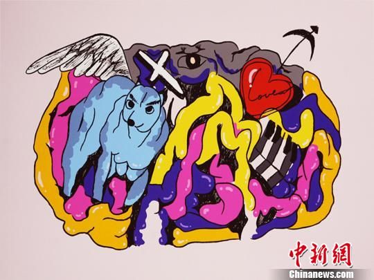 图为歌手周杰伦参展的跨界绘画作品《幻想粉》。